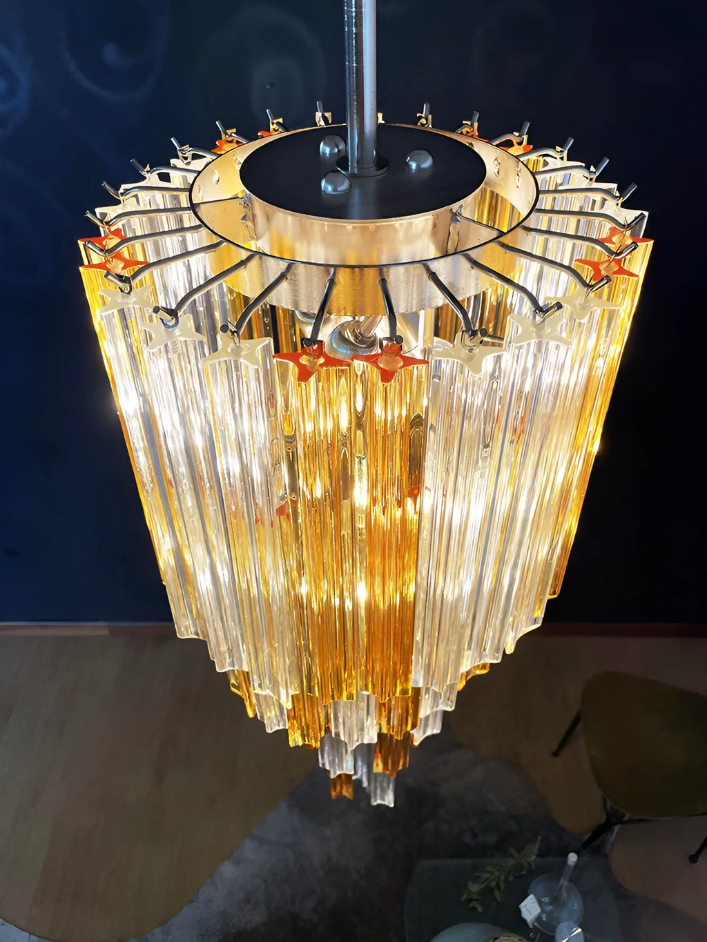 Murano Spiral Prisms Transparent Amber Chandelier