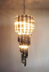 Murano Spiral Transparent Smoked Prism Glass Chandelier