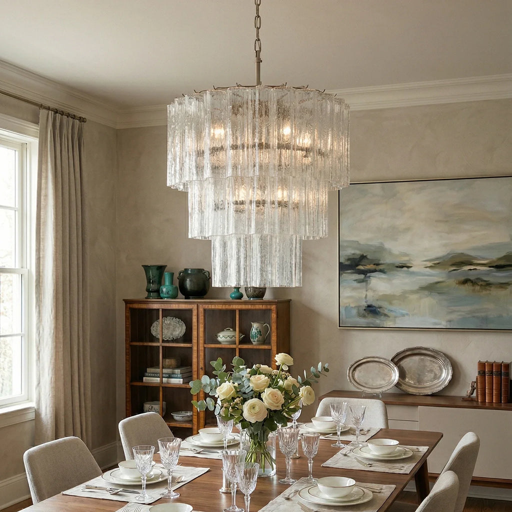 Murano Transparent Glass Tube Chandelier