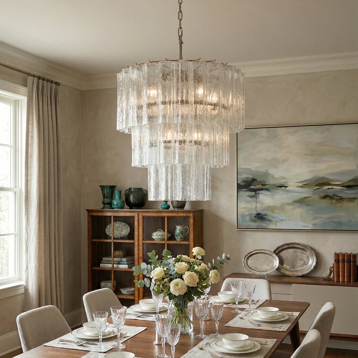 Murano Transparent Glass Tube Chandelier