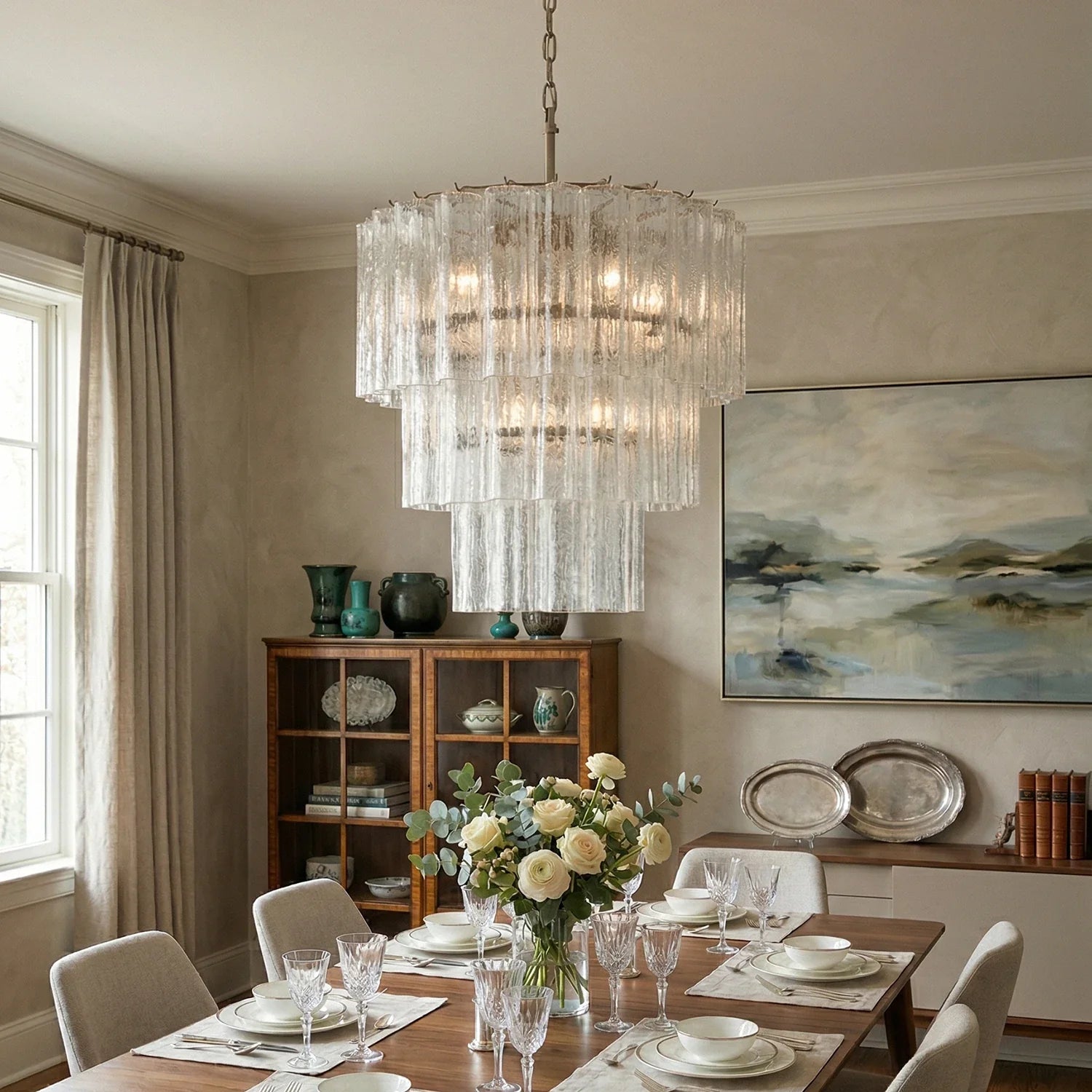 Murano Transparent Glass Tube Chandelier