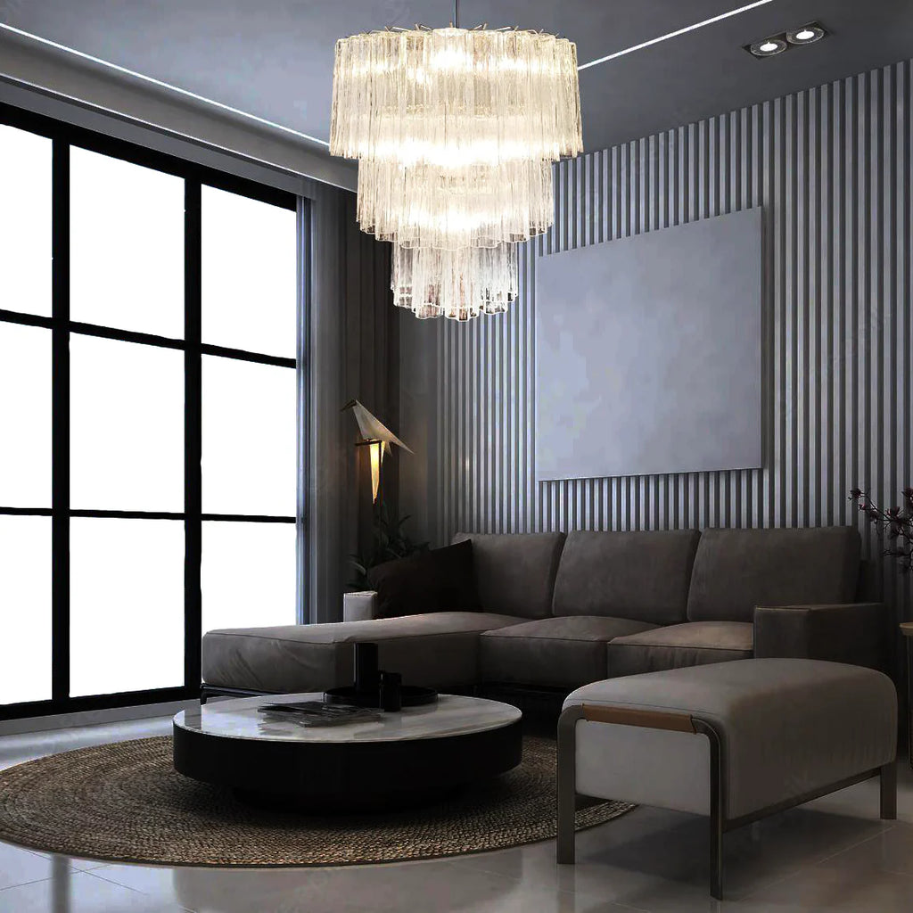 Murano Transparent Glass Tube Chandelier