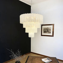 Murano White Glass Tubes Chandelier