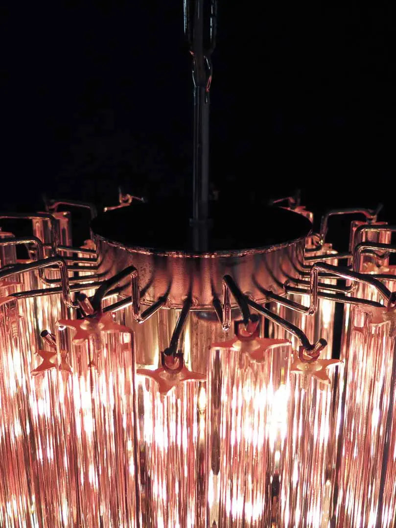 Murano Glass Chandelier – Quadriedri – 46 prisms – Pink
