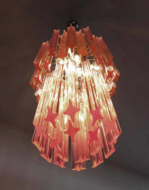 Murano Glass Chandelier – Quadriedri – 46 prisms – Pink