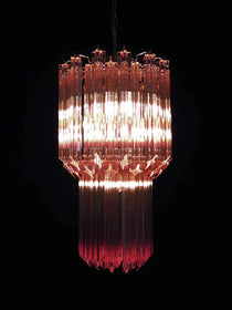 Murano Glass Chandelier – Quadriedri – 46 prisms – Pink