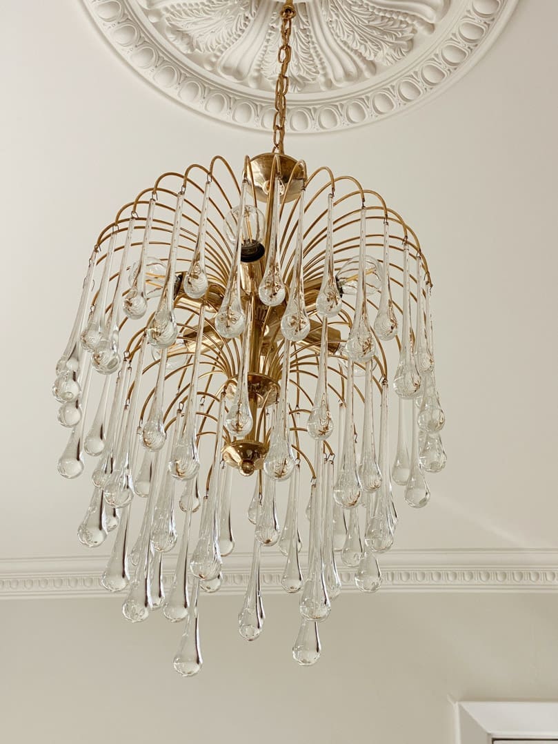 Vintage – Murano Glass chandelier – Teardrop – 68 drops – Clear