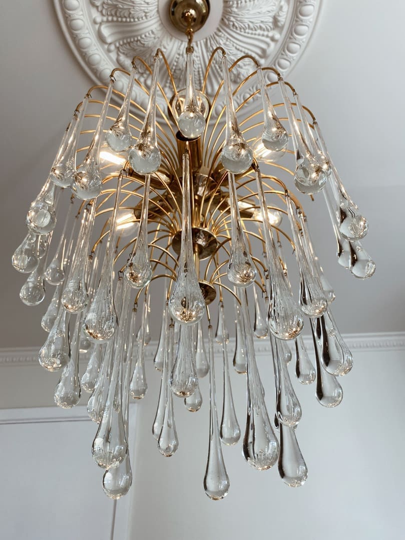Vintage – Murano Glass chandelier – Teardrop – 68 drops – Clear