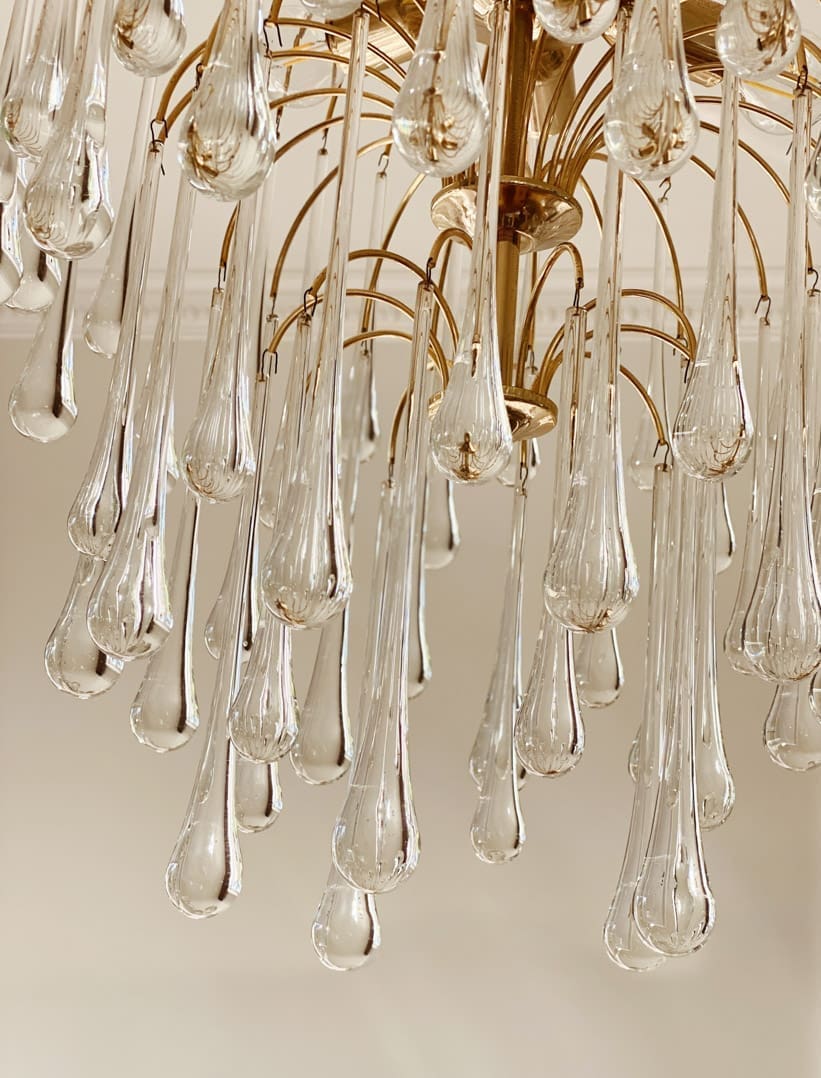 Vintage – Murano Glass chandelier – Teardrop – 68 drops – Clear