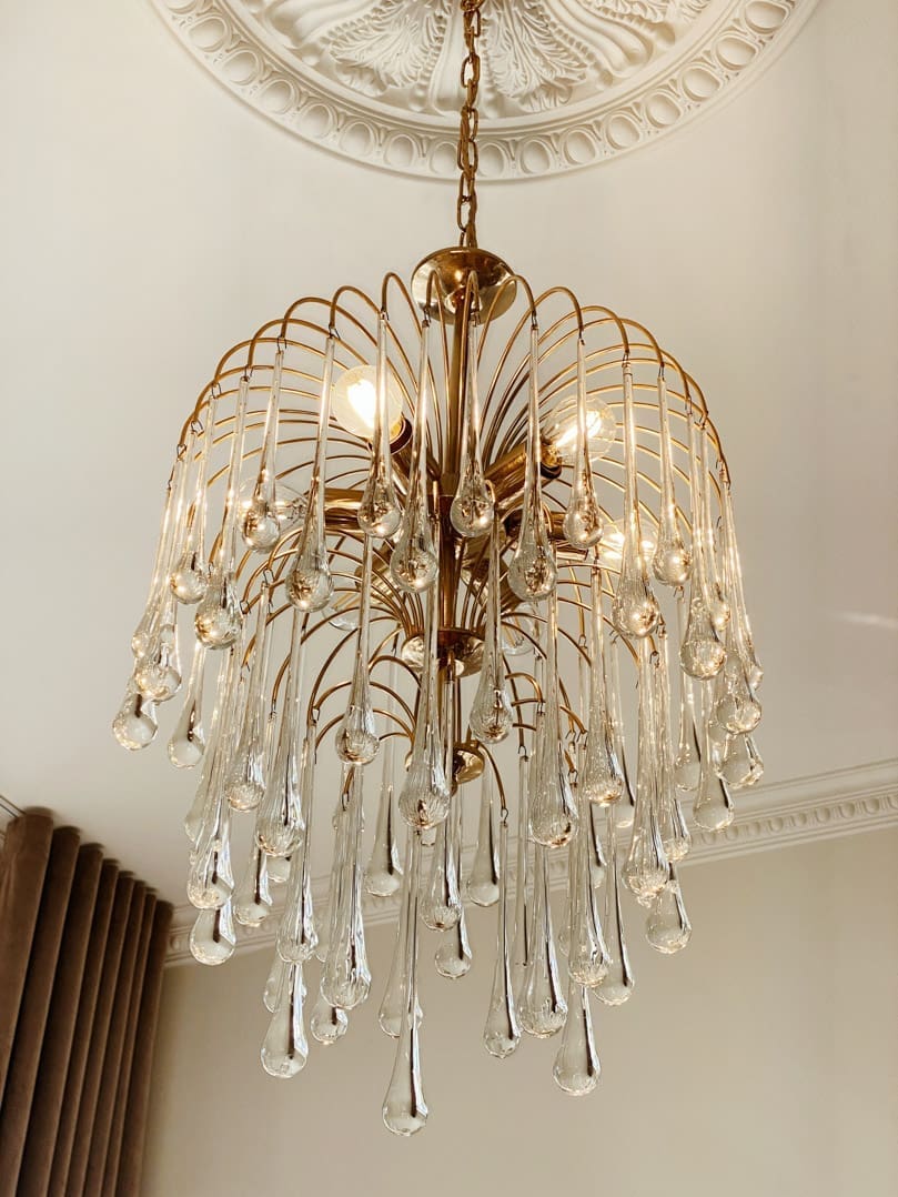 Vintage – Murano Glass chandelier – Teardrop – 68 drops – Clear