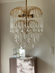 Vintage – Murano Glass chandelier – Teardrop – 68 drops – Clear