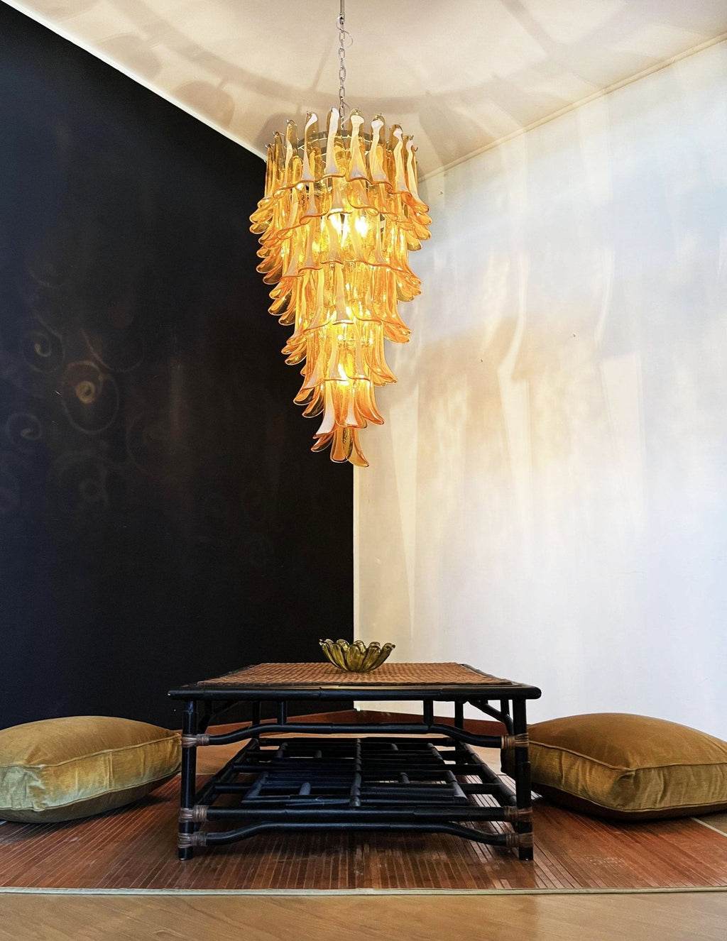 Murano Glass Amber Petals Spiral Chandelier