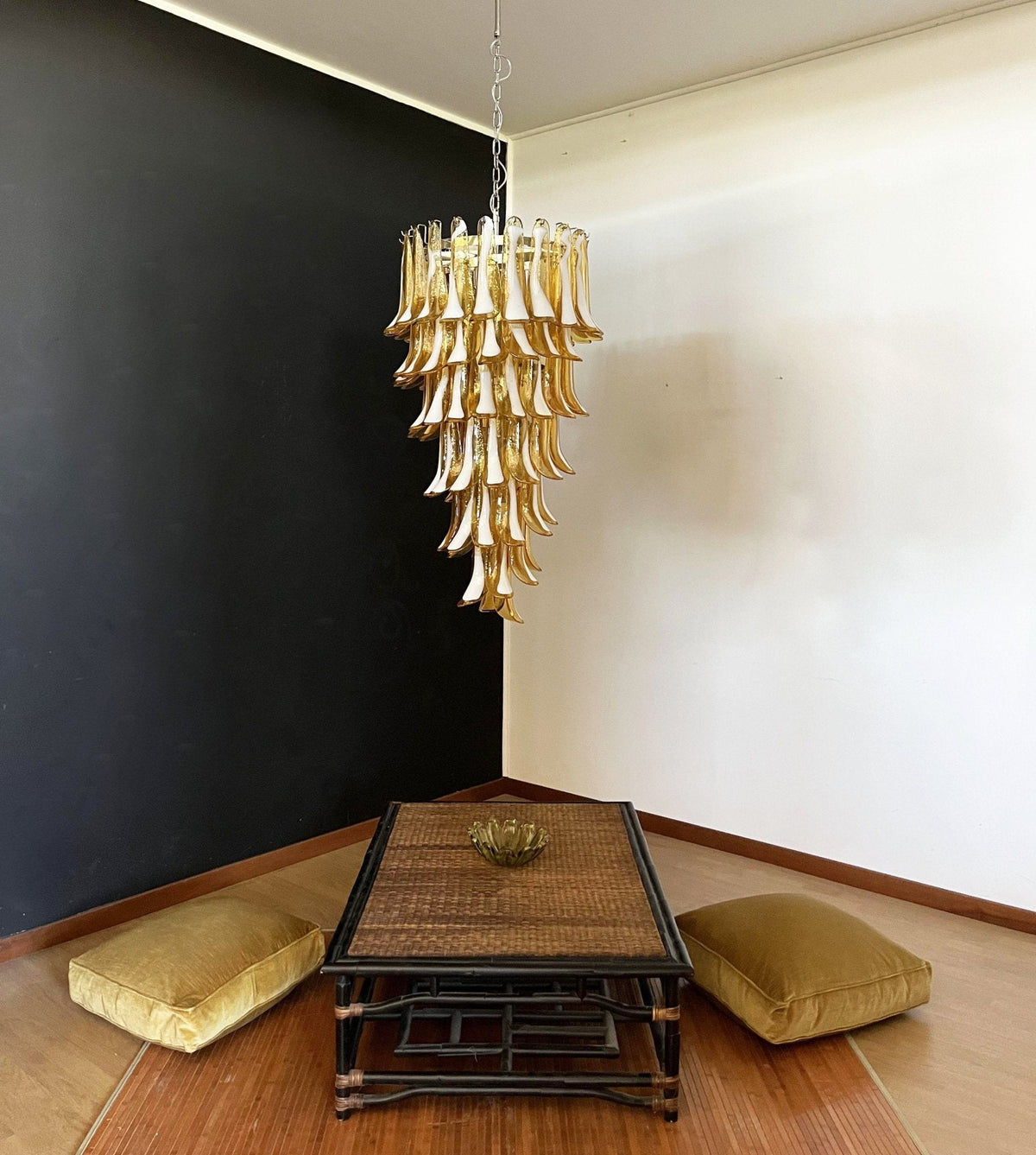 Murano Glass Amber Petals Spiral Chandelier