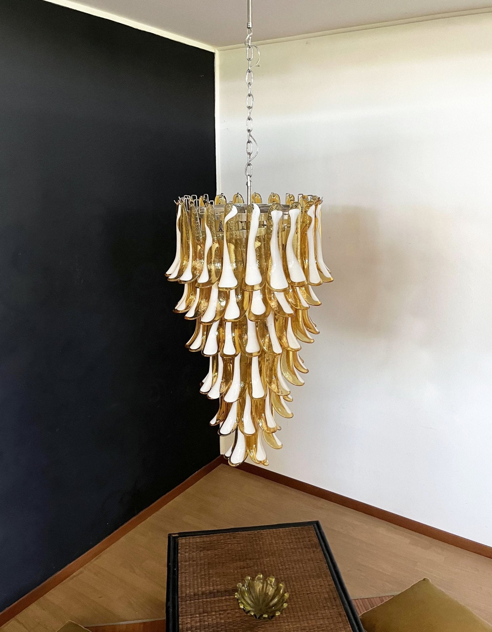 Murano Glass Amber Petals Spiral Chandelier
