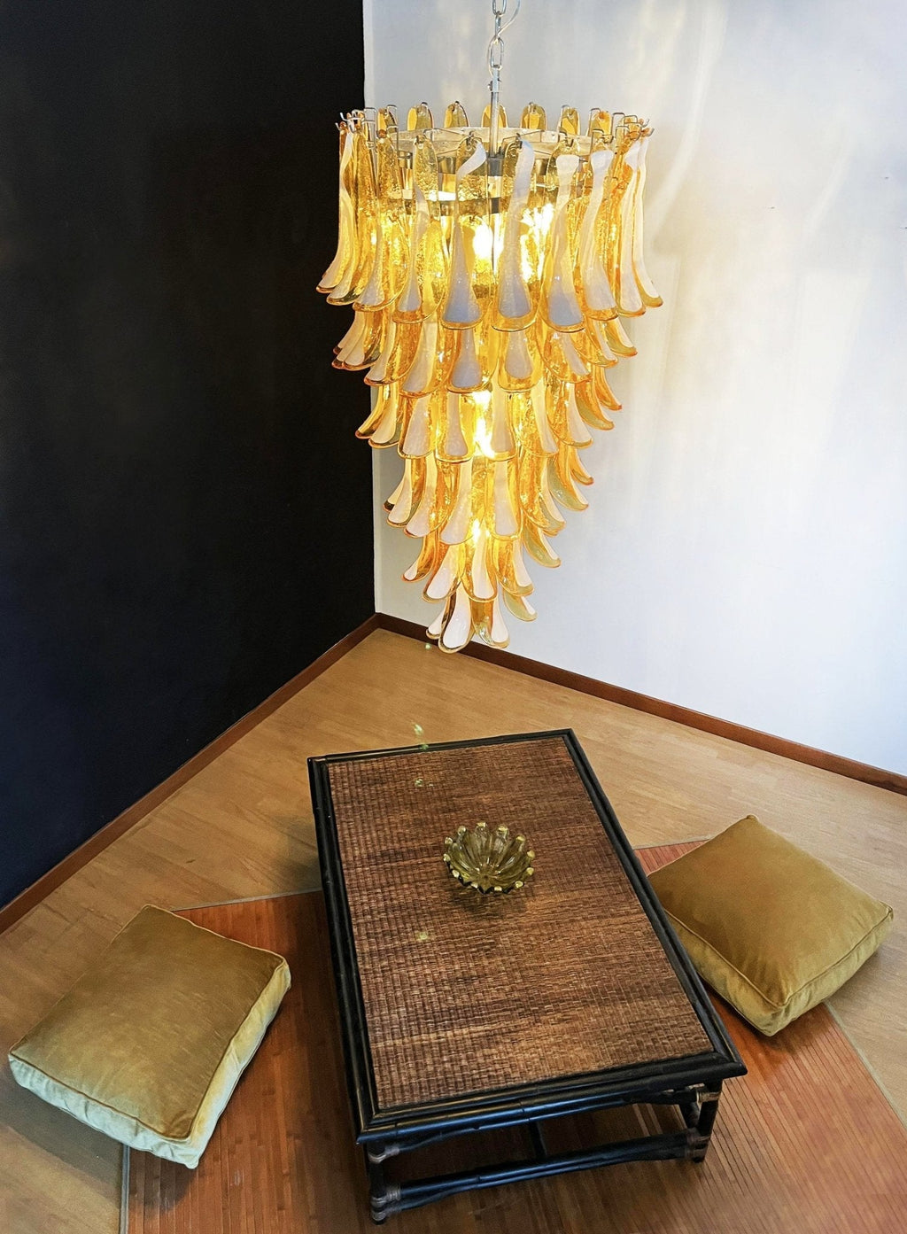 Murano Glass Amber Petals Spiral Chandelier