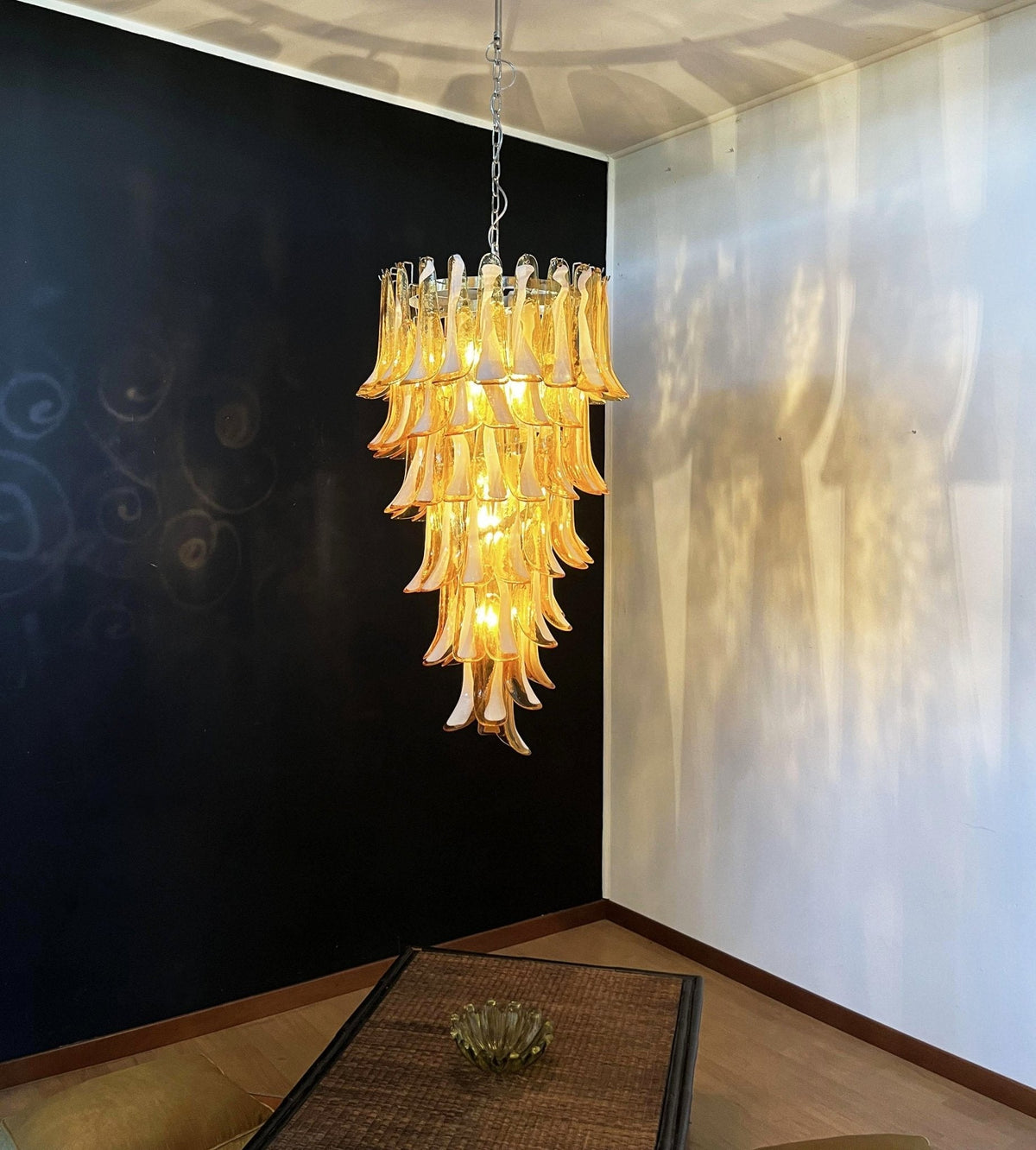 Murano Glass Amber Petals Spiral Chandelier