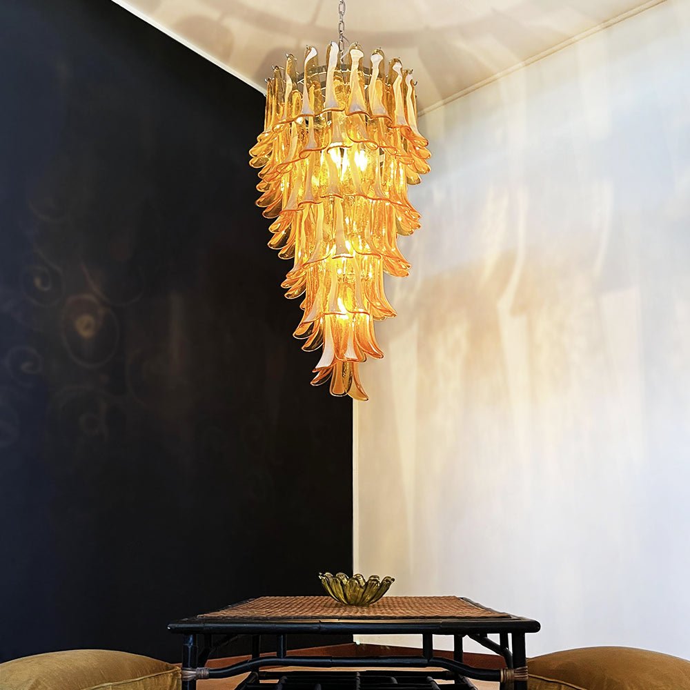Murano Glass Amber Petals Spiral Chandelier