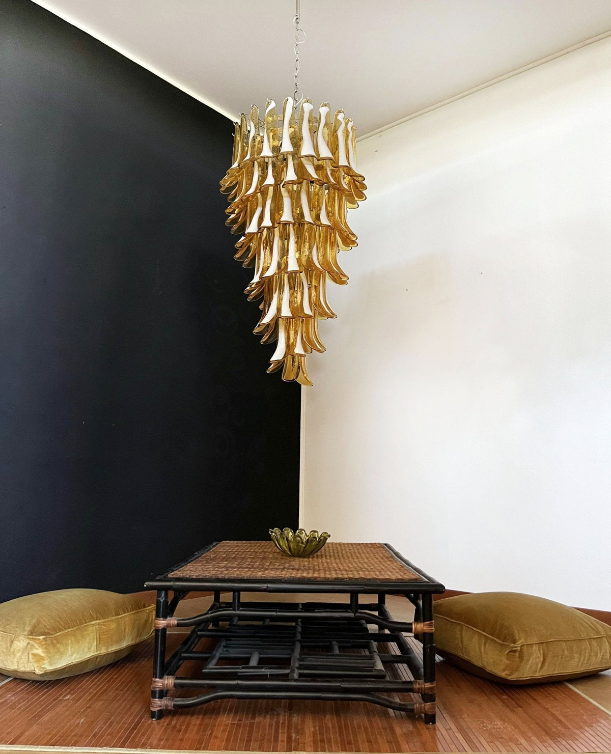 Murano Glass Amber Petals Spiral Chandelier