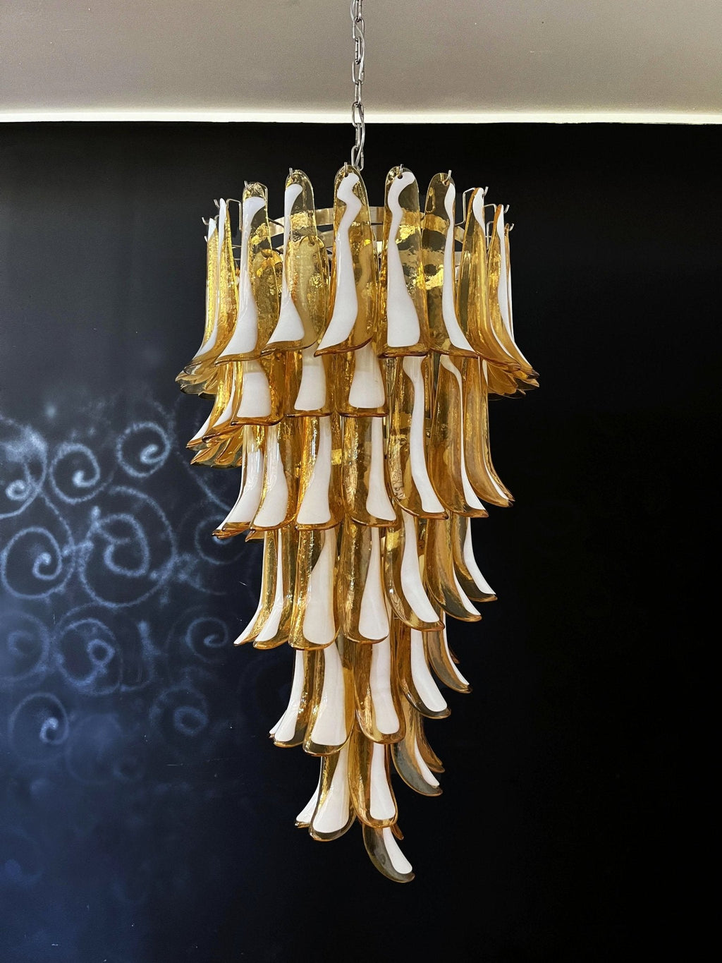 Murano Glass Amber Petals Spiral Chandelier