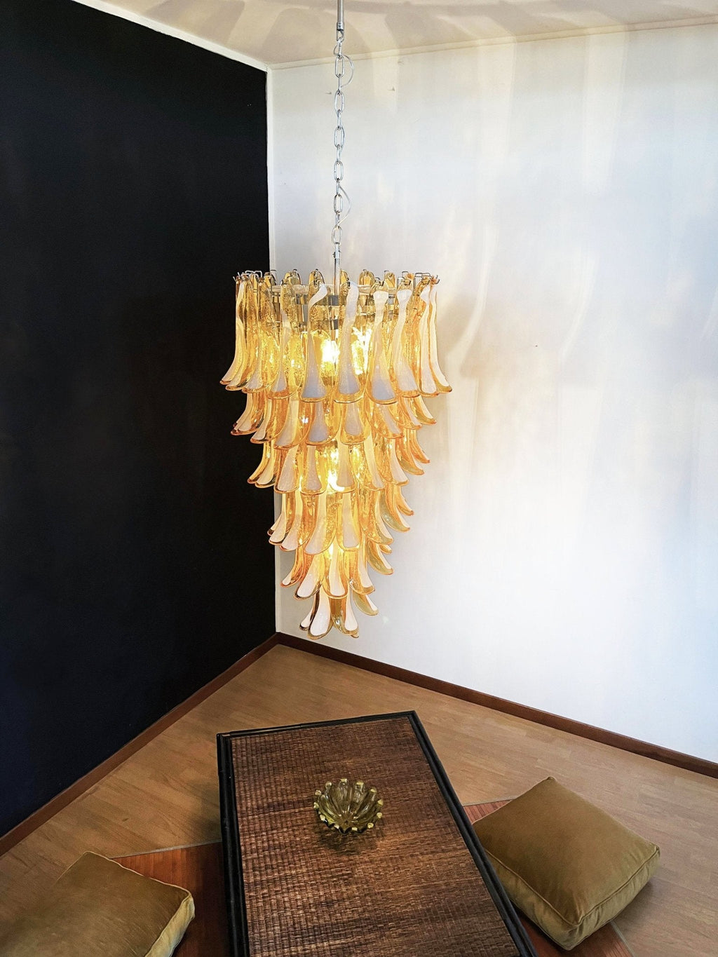 Murano Glass Amber Petals Spiral Chandelier