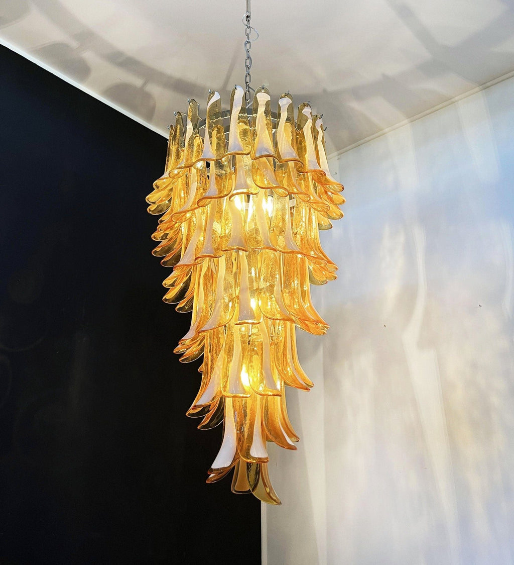 Murano Glass Amber Petals Spiral Chandelier