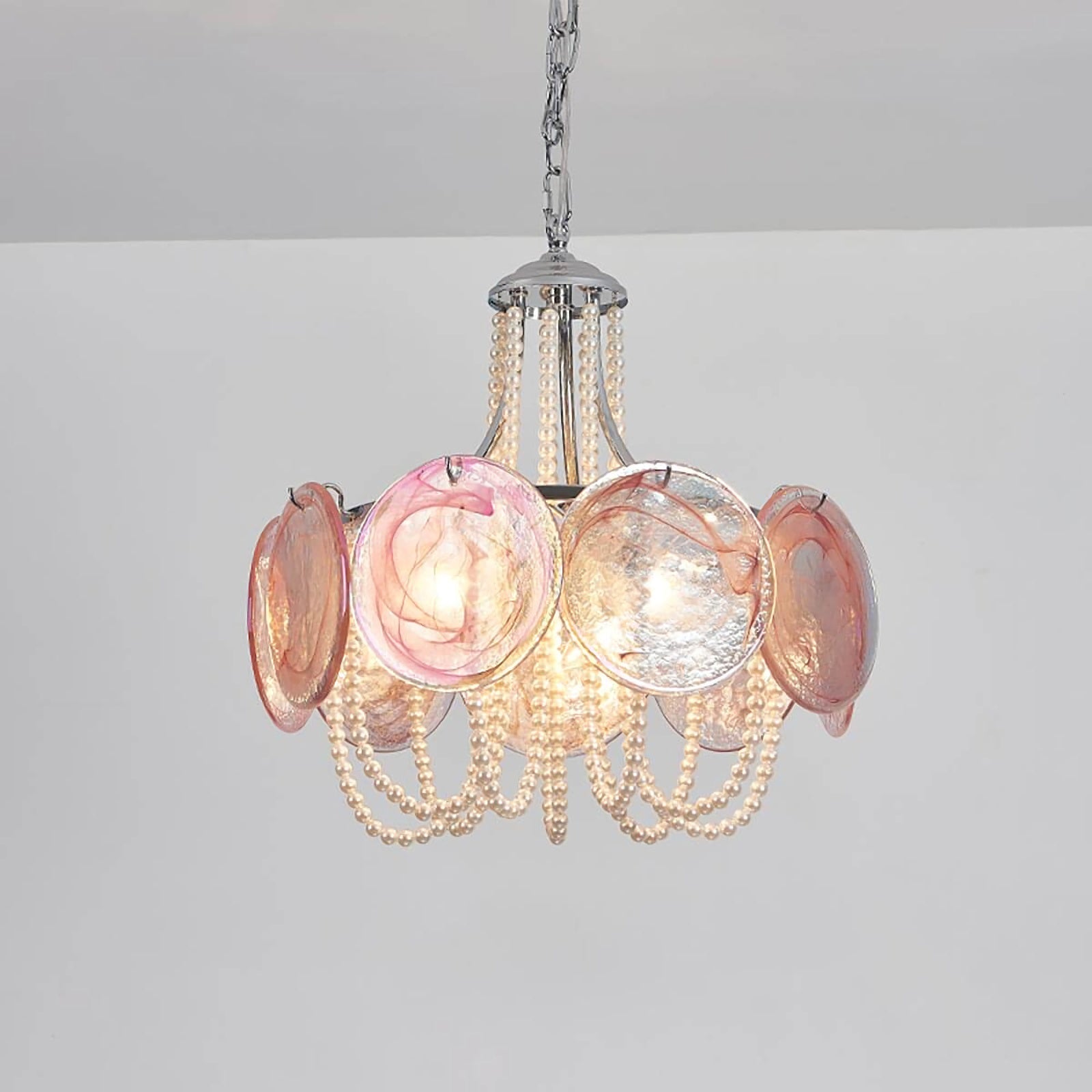 Murano Pink Disc Glass Chandelier
