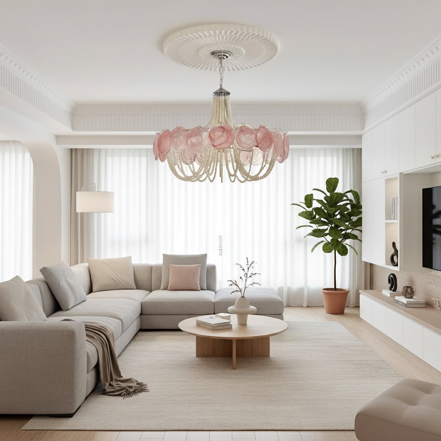 Murano Pink Disc Glass Chandelier