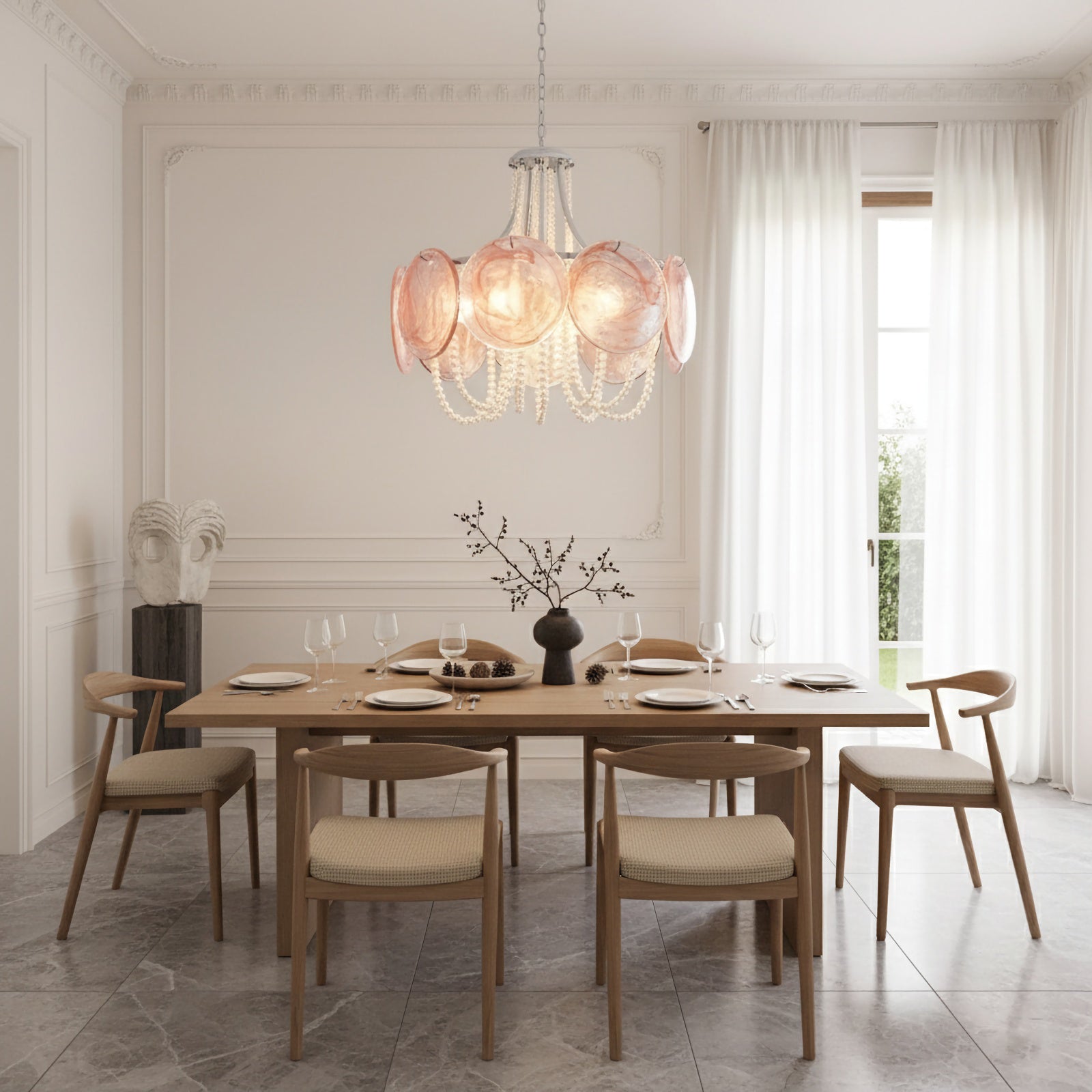 Murano Pink Disc Glass Chandelier
