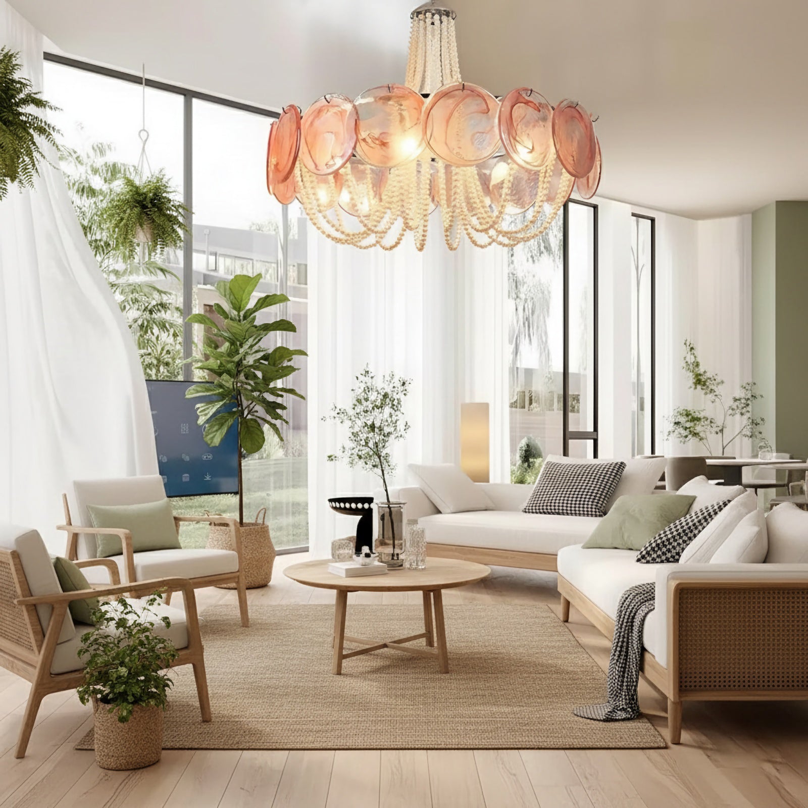 Murano Pink Disc Glass Chandelier Secondary image