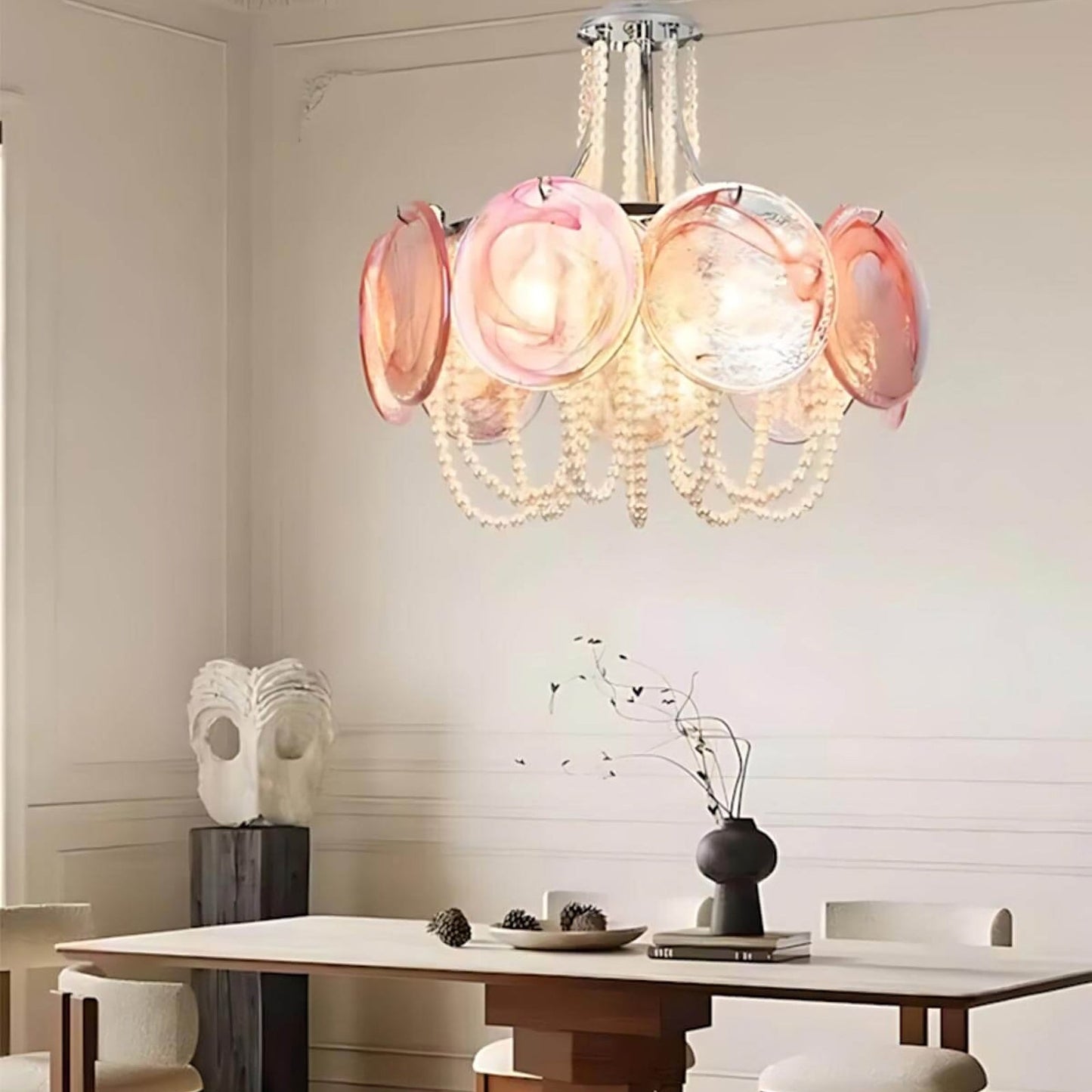 Murano Pink Disc Glass Chandelier