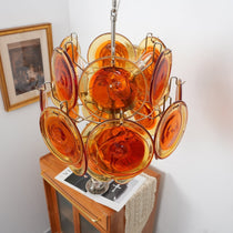 Orange Transparent Murano Glass Disc Chandelier