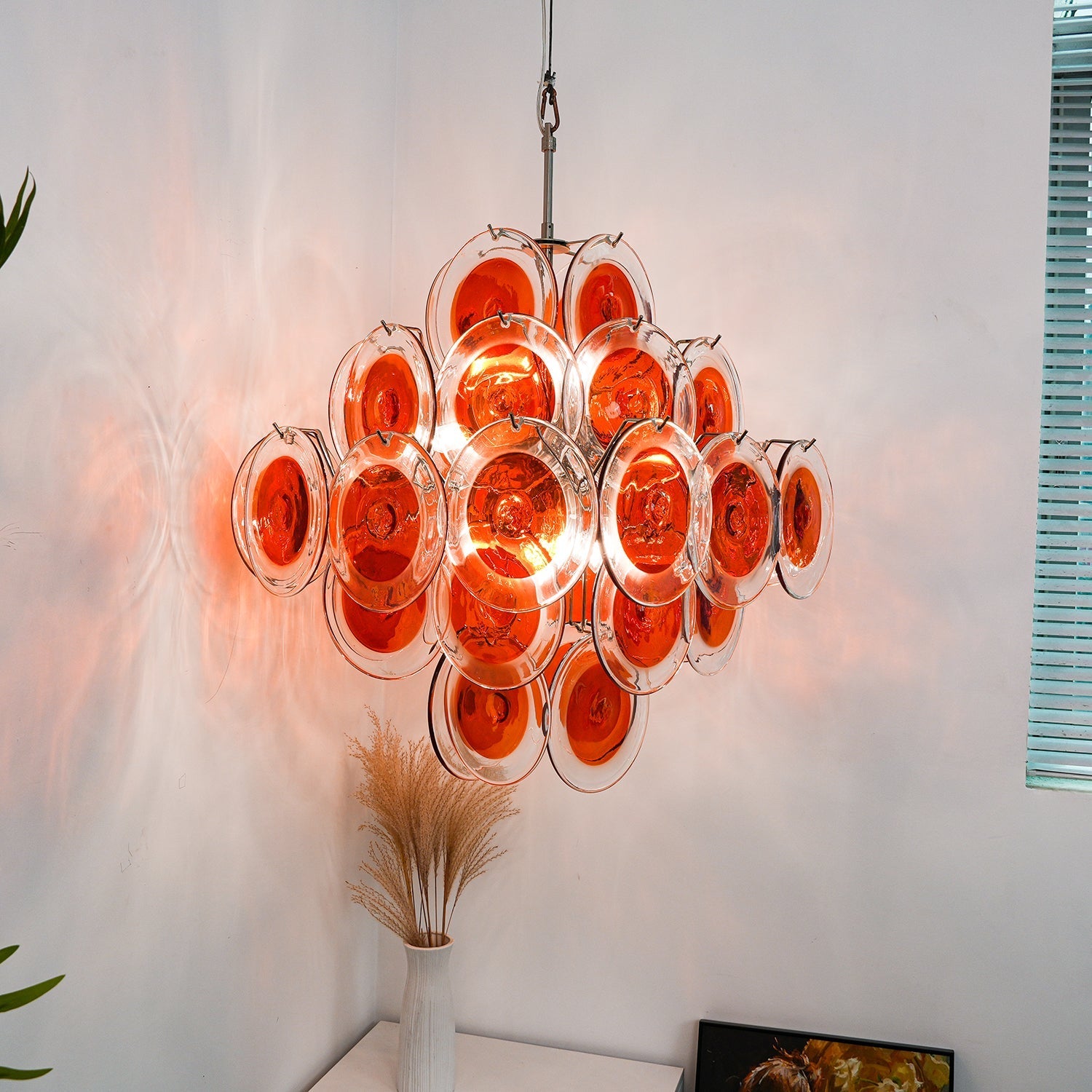 Orange Transparent Murano Glass Disc Chandelier