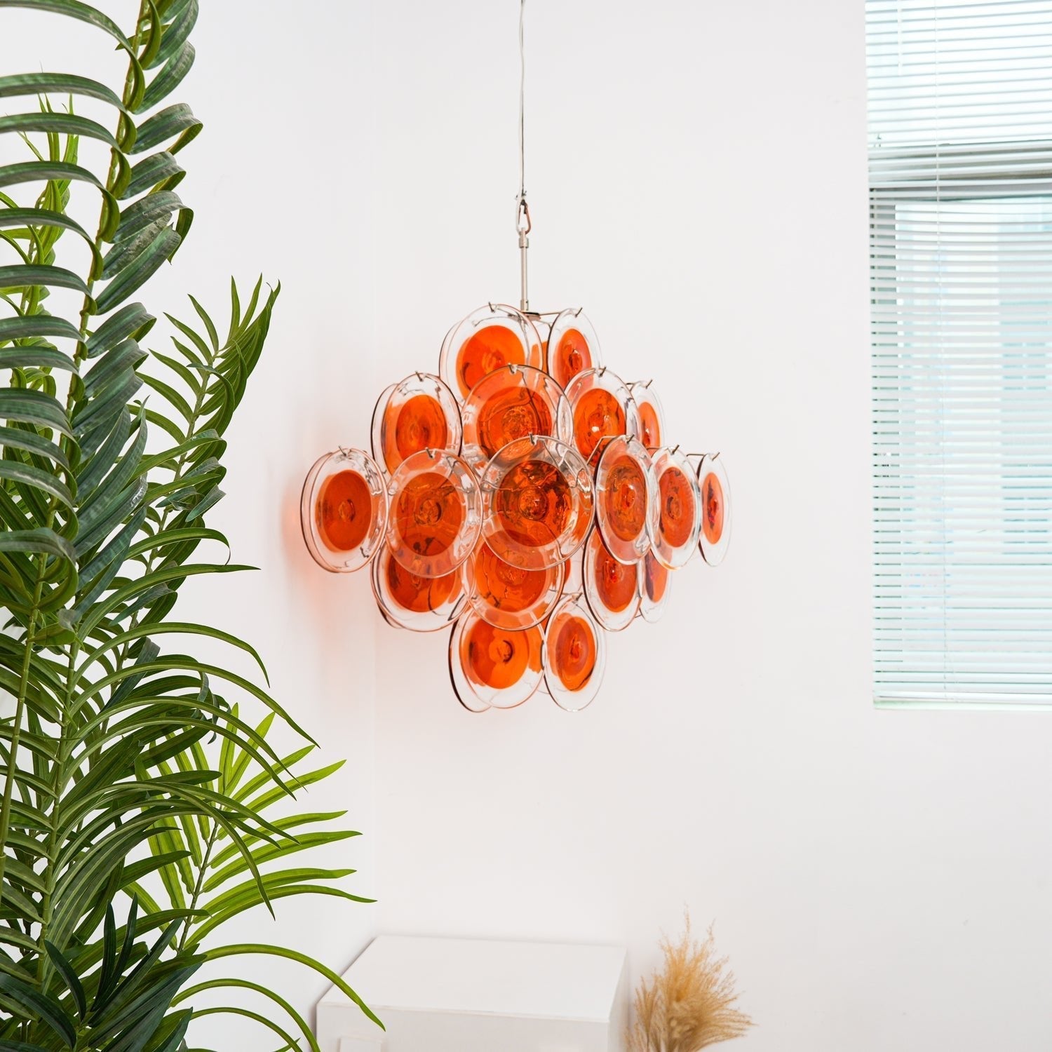 Orange Transparent Murano Glass Disc Chandelier