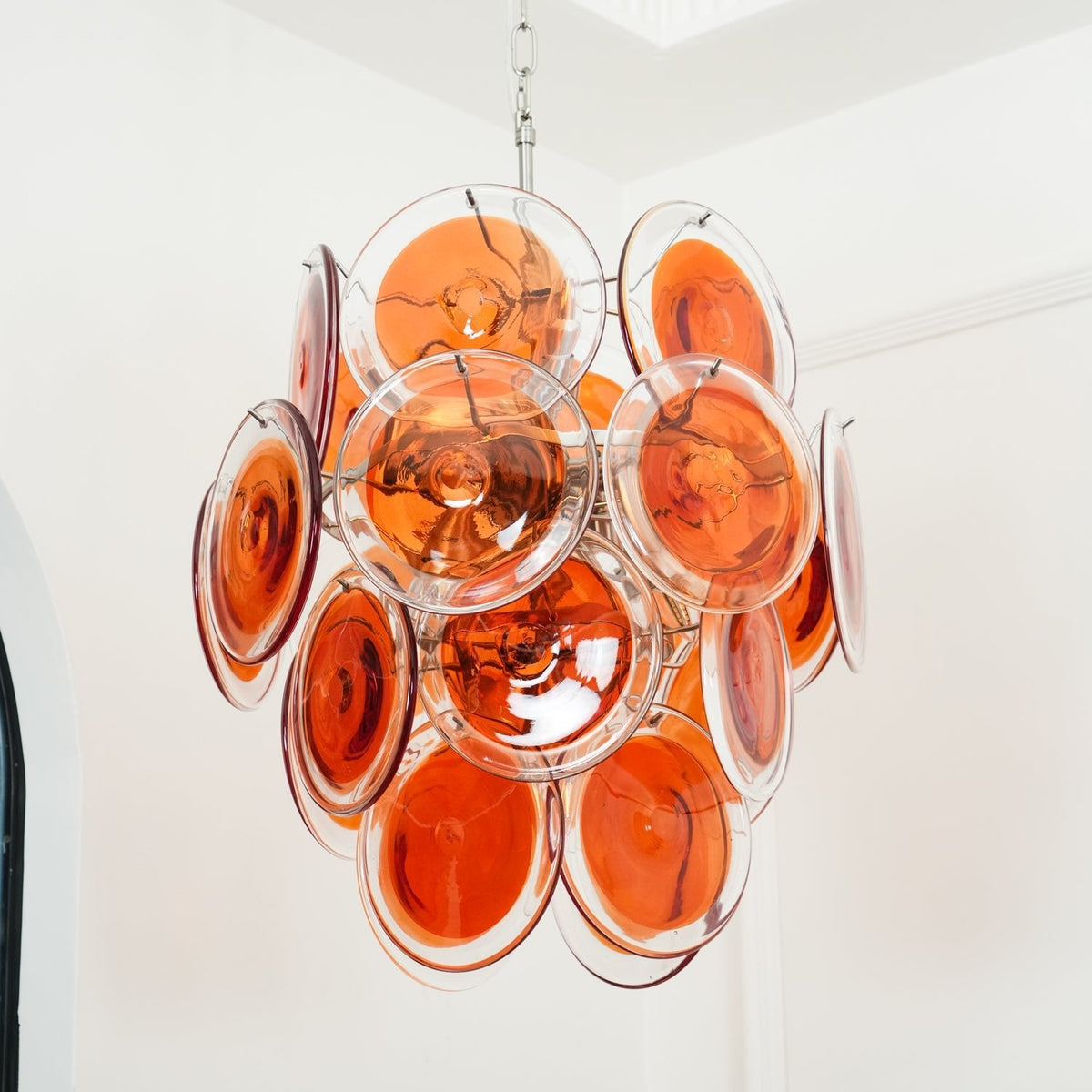 Murano Orange Disk Glass Chandelier