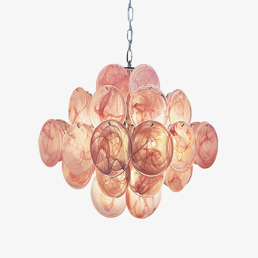 Murano Glass Pink Disks Chandelier
