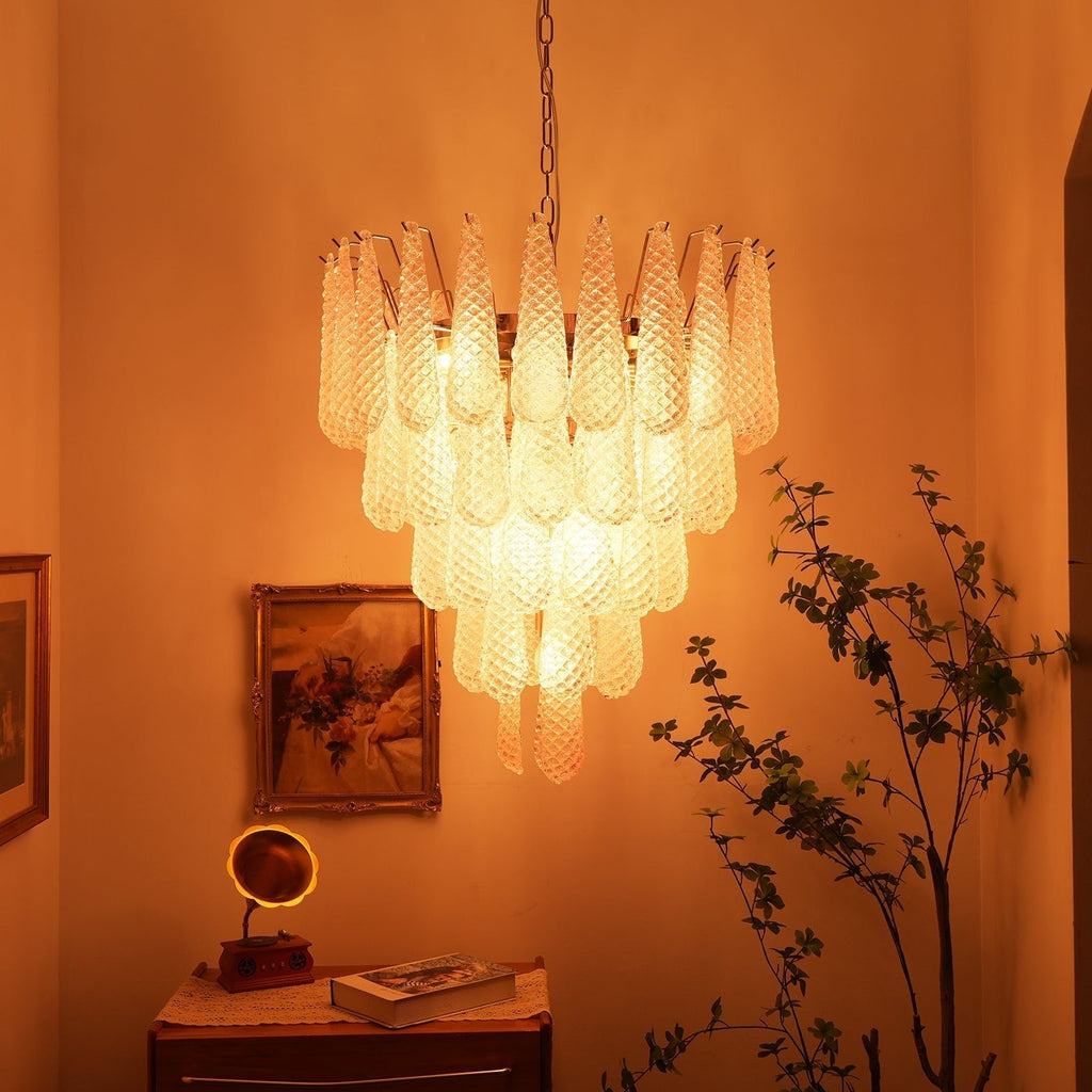 Modern Murano Pink Glass Dewdrop Chandelier - CasaraHouse