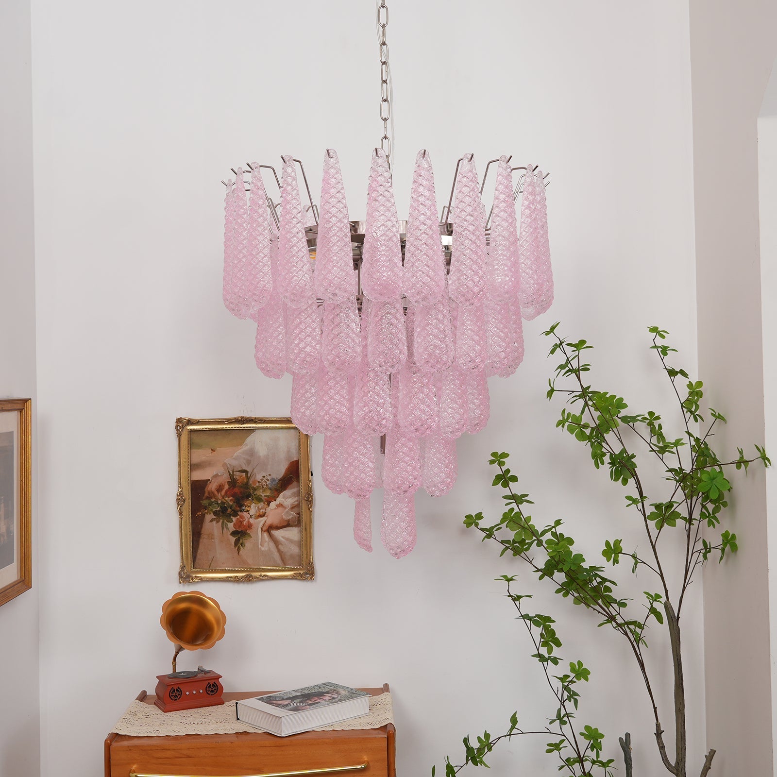 Modern Murano Pink Glass Dewdrop Chandelier - CasaraHouse