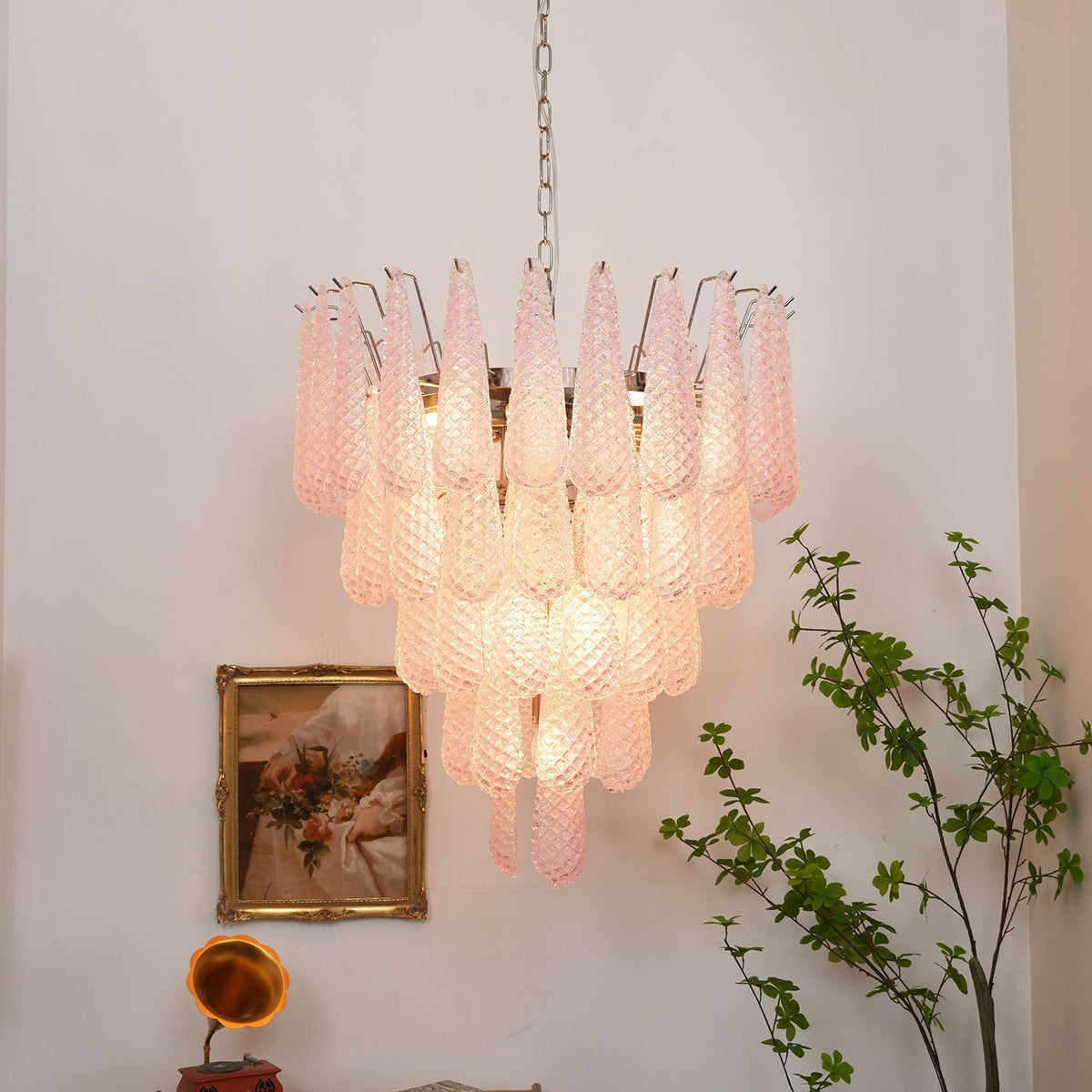 Modern Murano Pink Glass Dewdrop Chandelier - CasaraHouse