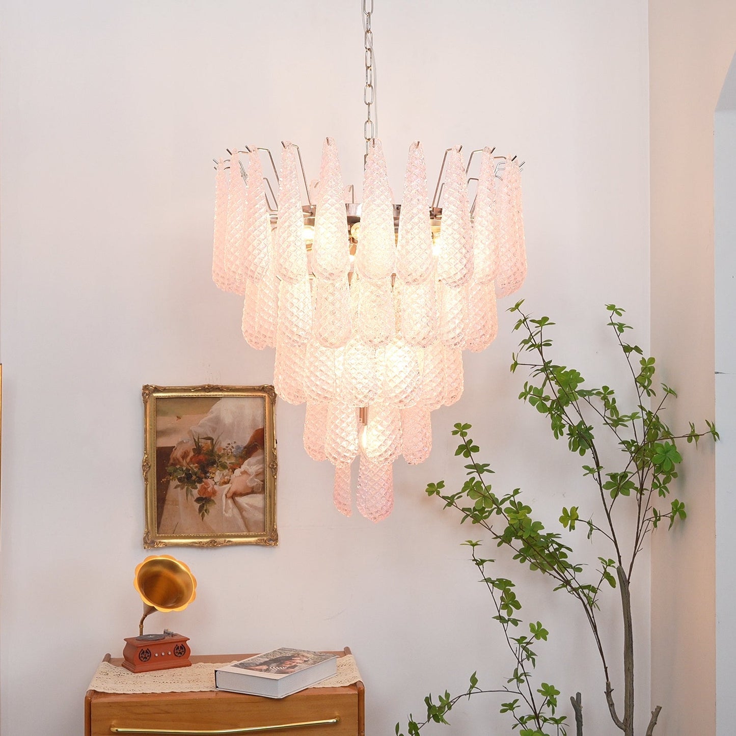 Modern Murano Pink Glass Dewdrop Chandelier - CasaraHouse