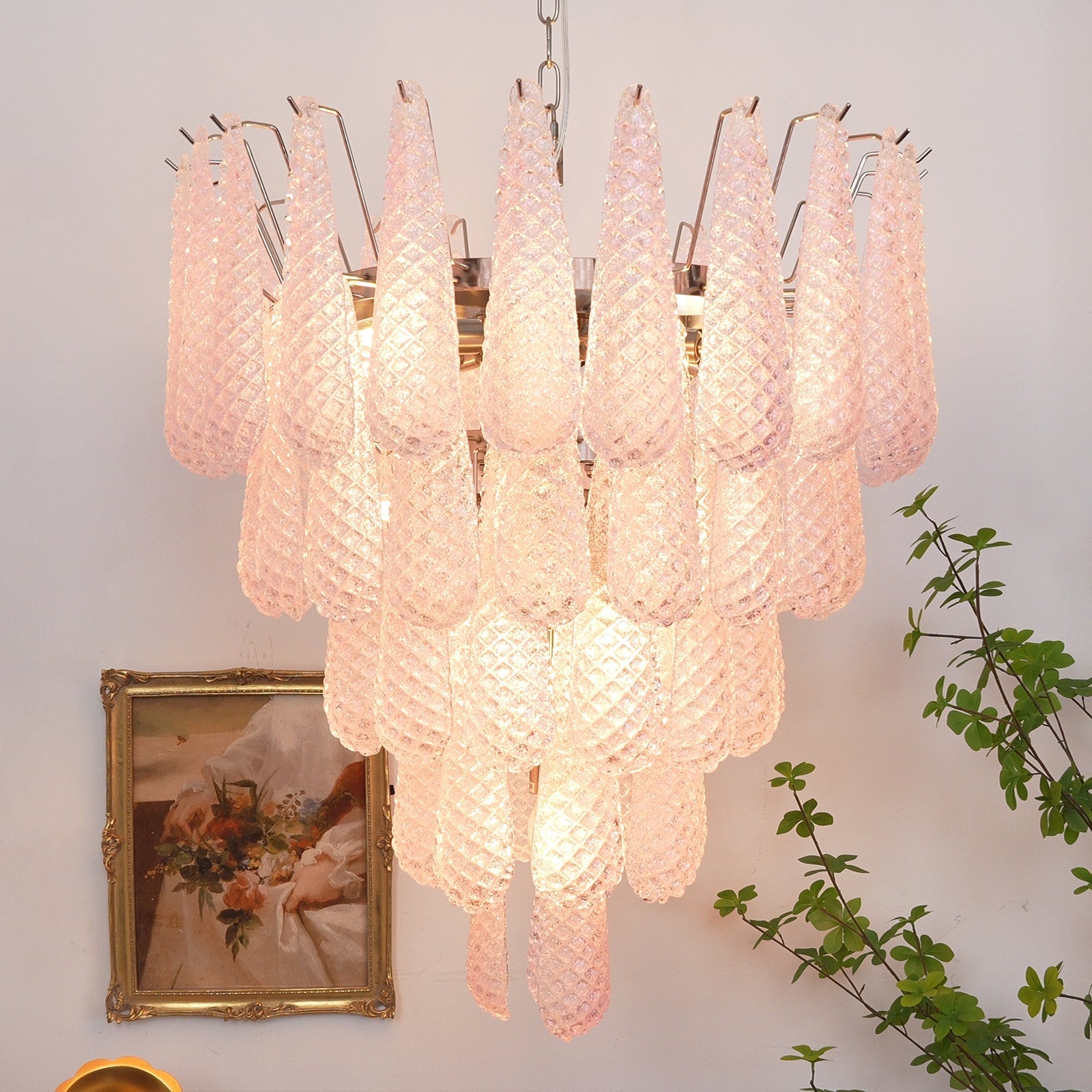 Modern Murano Pink Glass Dewdrop Chandelier - CasaraHouse