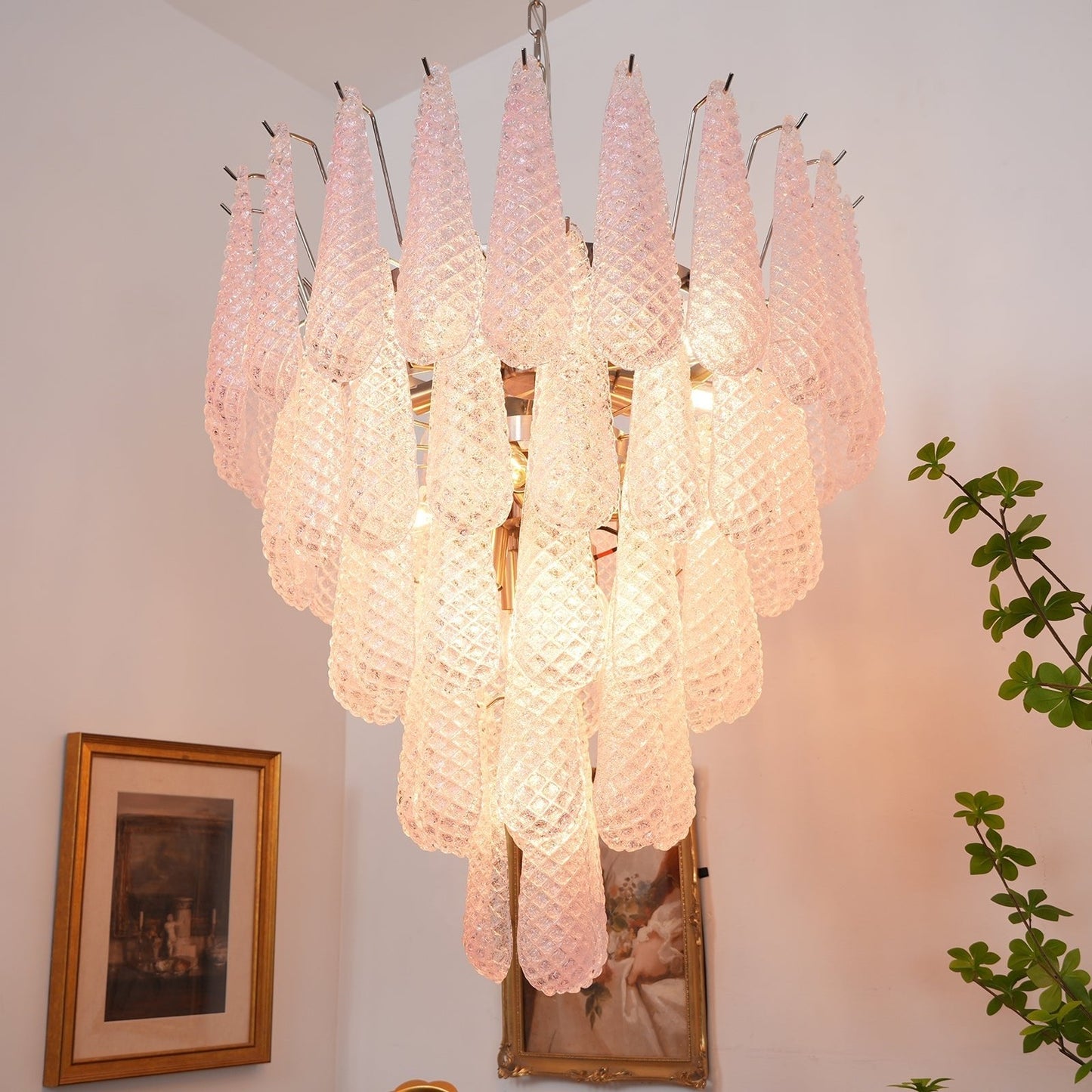 Modern Murano Pink Glass Dewdrop Chandelier - CasaraHouse