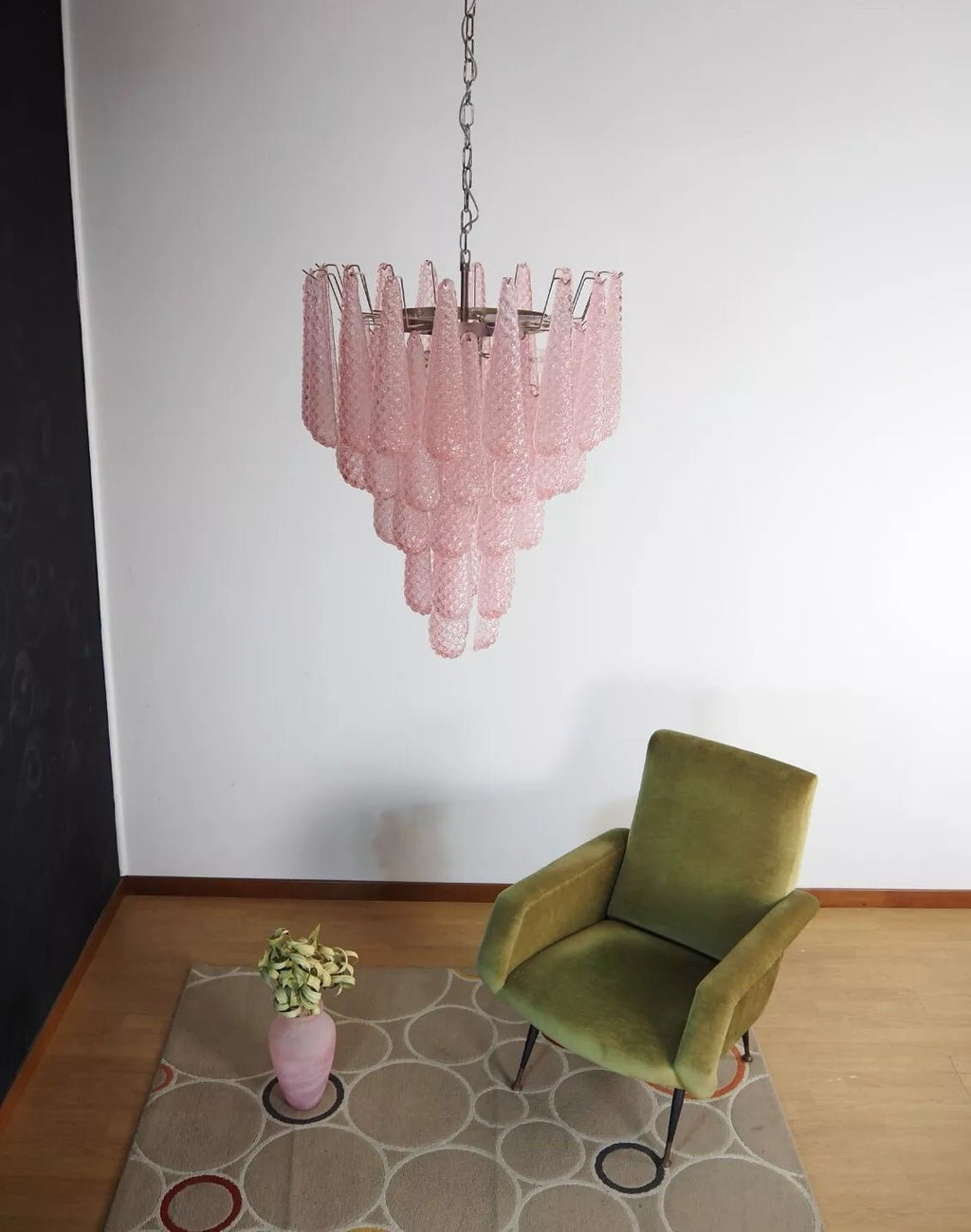Murano Pink Glass Dewdrop Chandelier