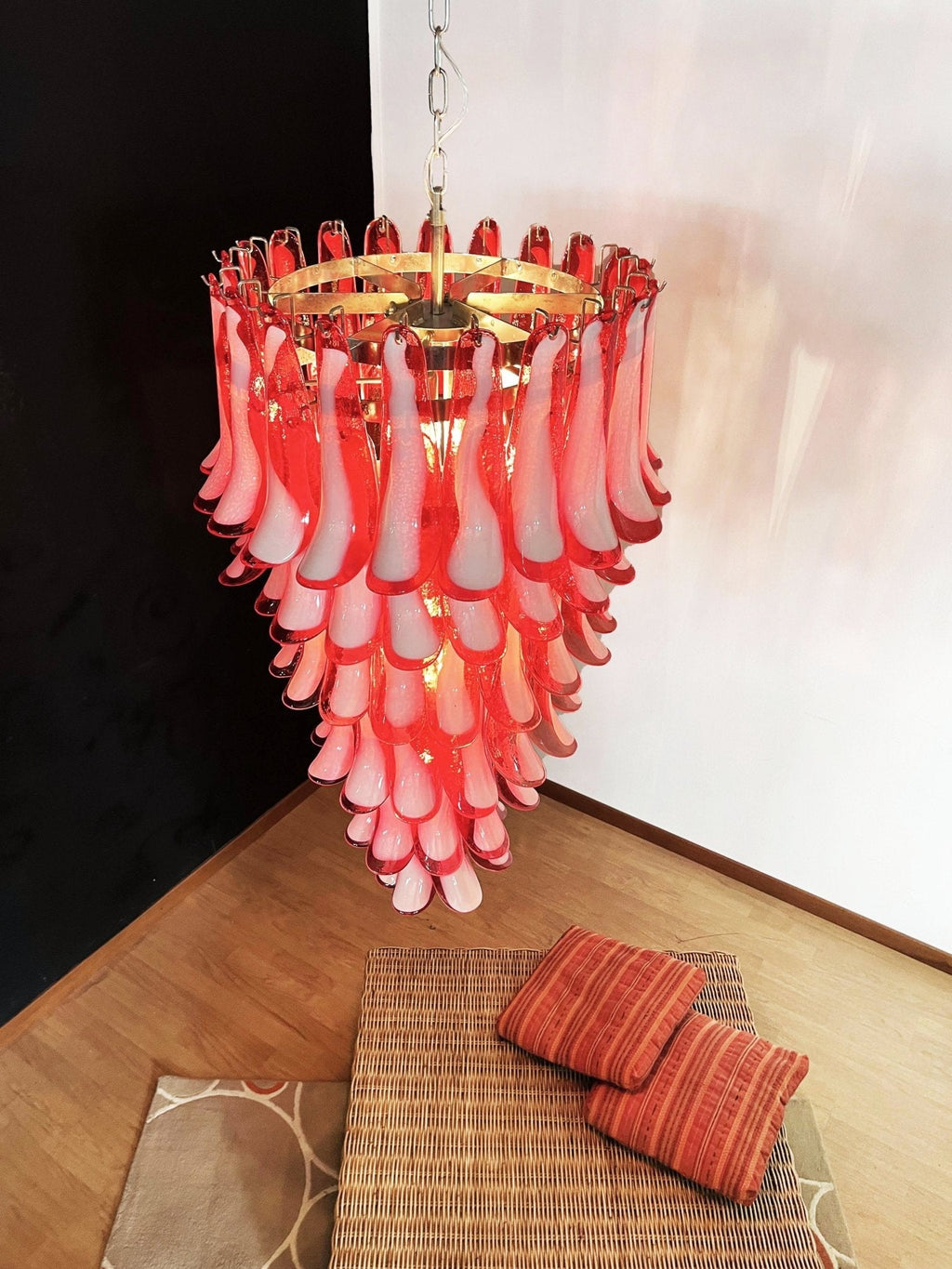 Murano Glass Red Petals Spiral Chandelier