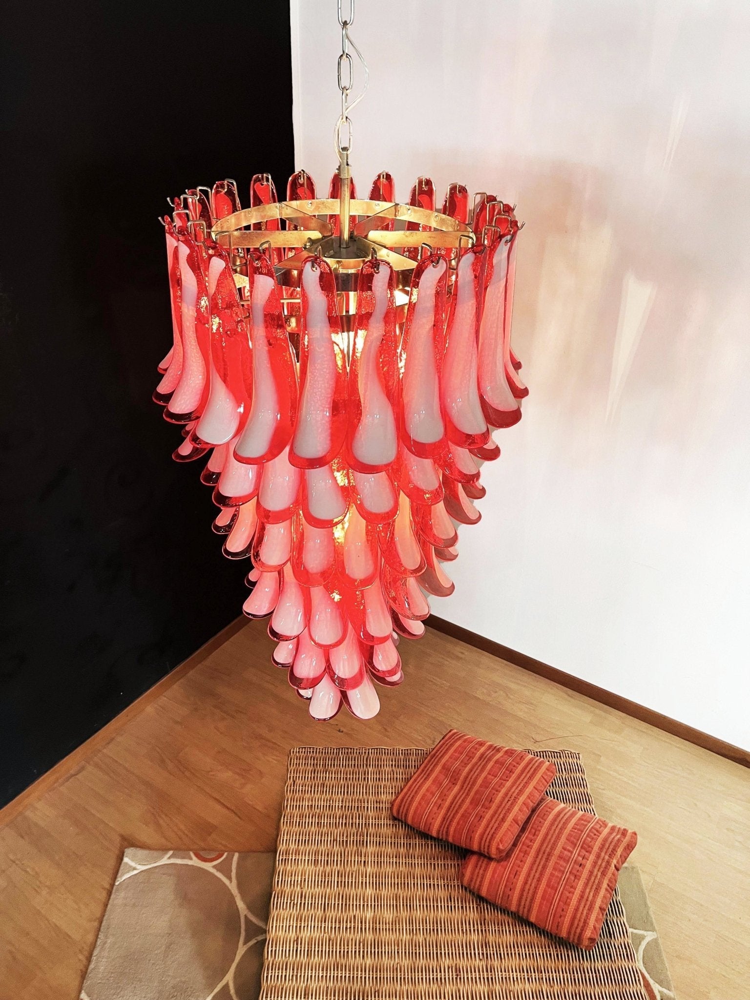 Murano Glass Red Petals Spiral Chandelier