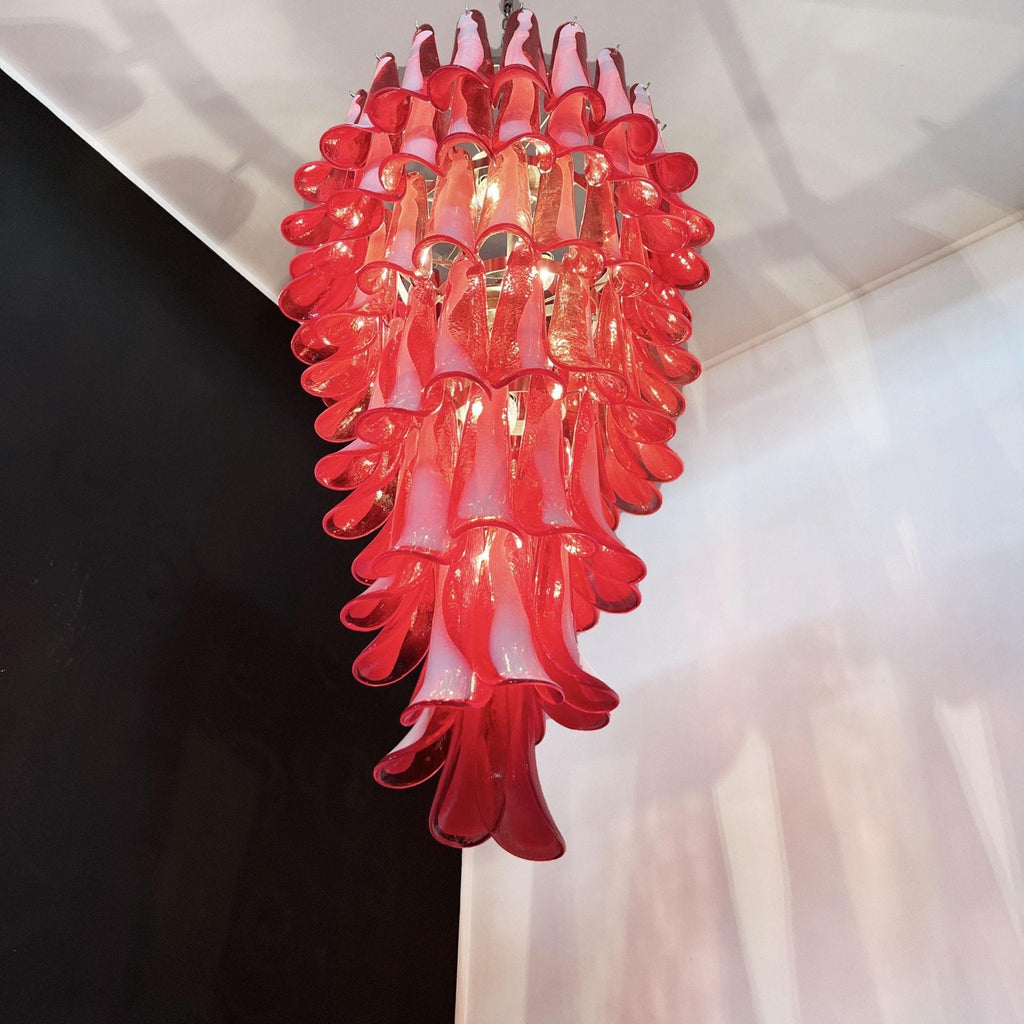 Murano Glass Red Petals Spiral Chandelier