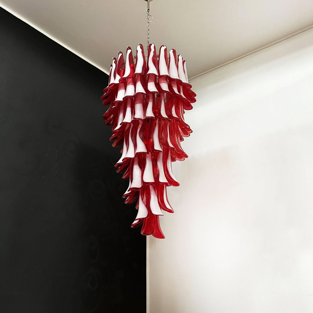 Murano Glass Red Petals Spiral Chandelier