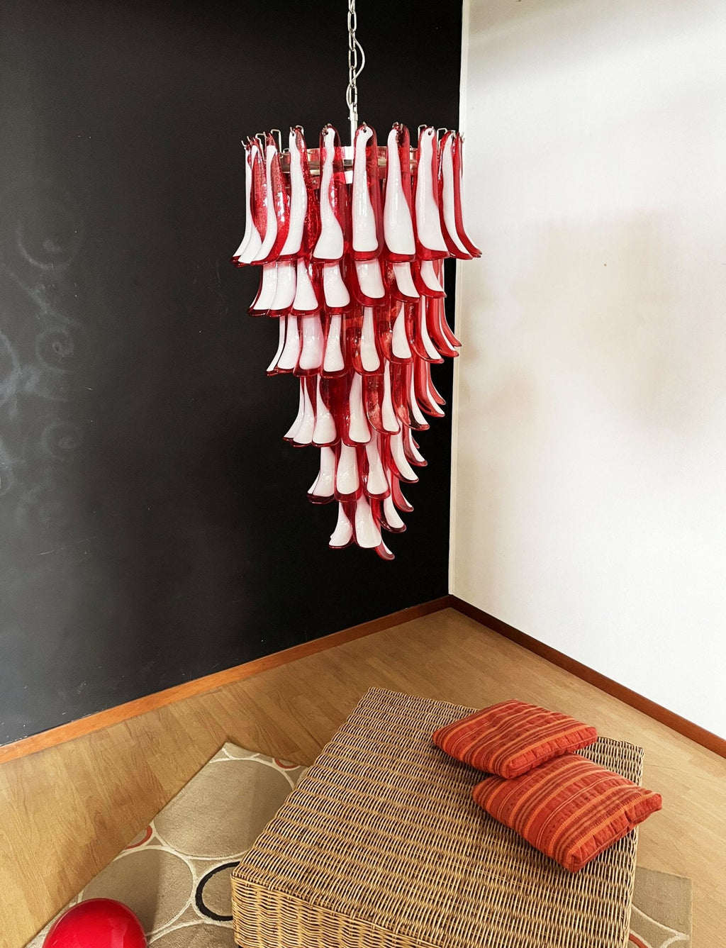 Murano Glass Red Petals Spiral Chandelier