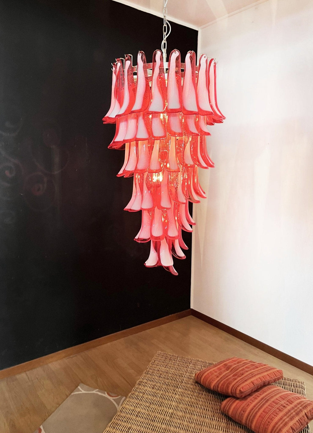 Designer Murano Red Petals Spiral Chandelier - CasaraHouse
