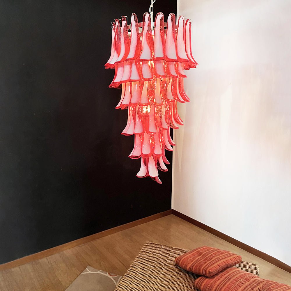 Murano Glass Red Petals Spiral Chandelier