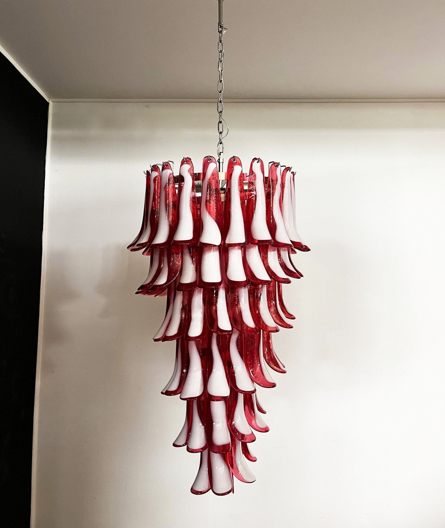 Murano Glass Red Petals Spiral Chandelier